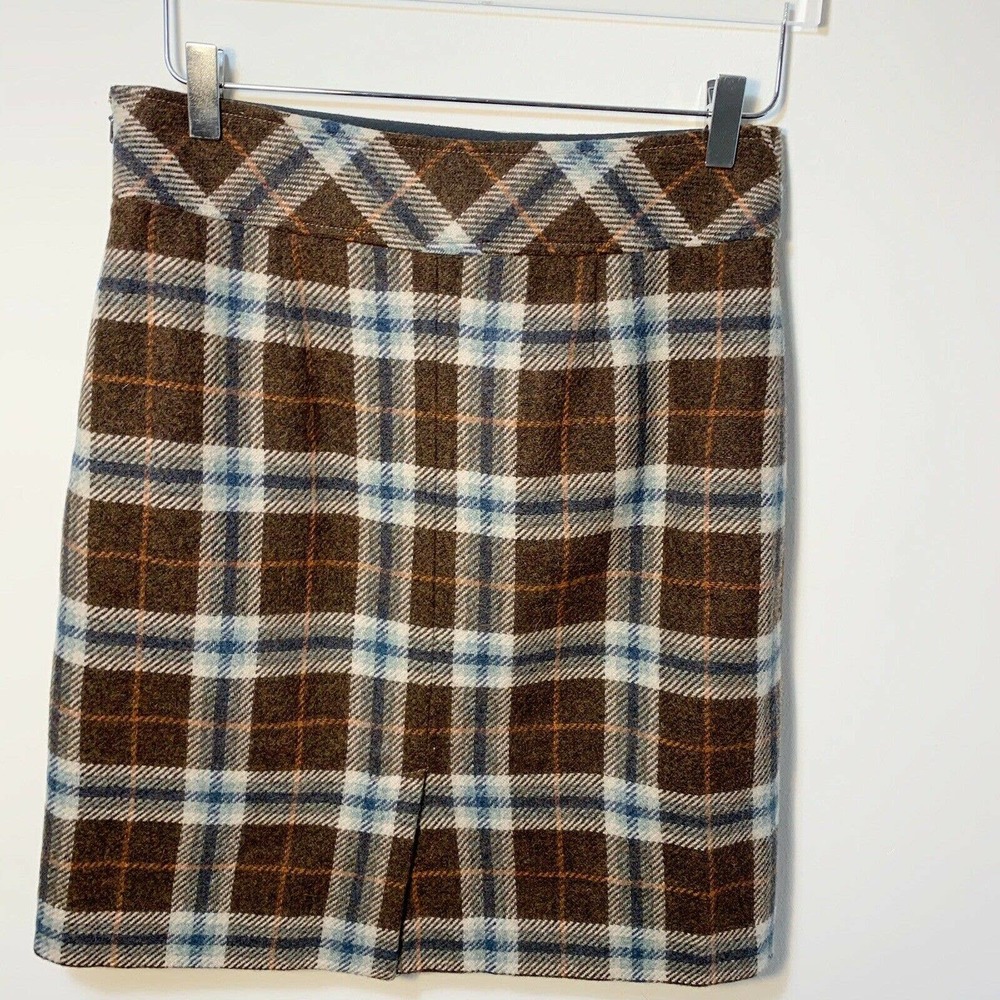 LL BEAN Favorite Fit Brown Plaid Wool Blend Midi Skirt Lined Size 6P